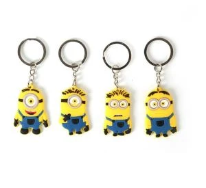 Minions Pvc Roj Hmab Keychain 3d Tsim Keyrings